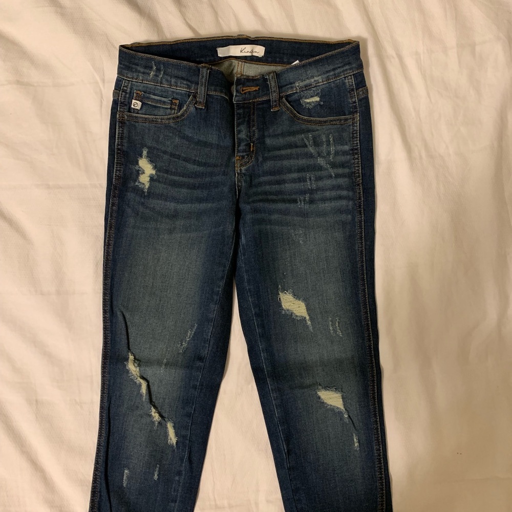 Mid rise distressed skinny jeans from Kancan